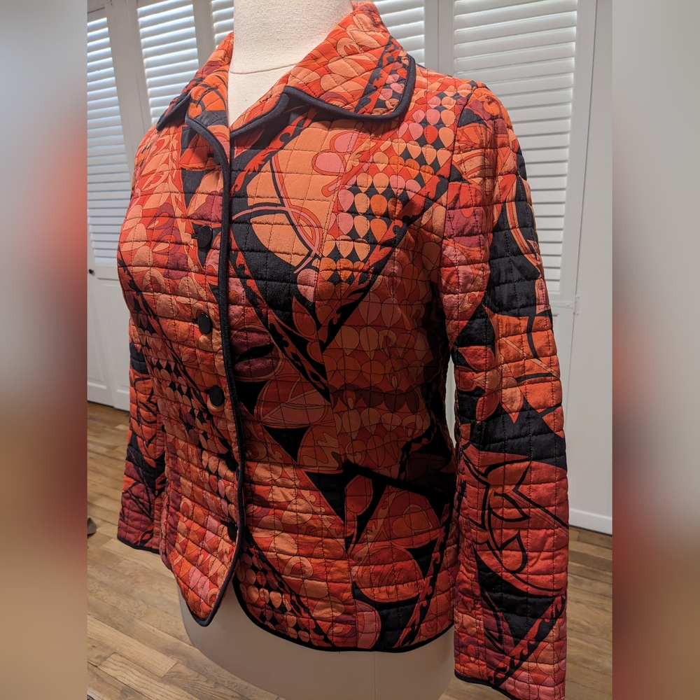 Saks Fifth Avenue 100% Silk Print Jacket made in Italy Sz 14
